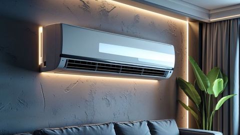 Modern split air conditioner with warm ambient lighting