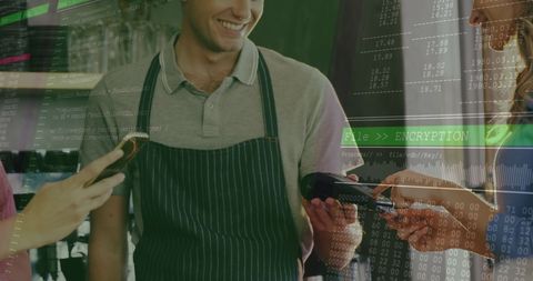 contactless payment at cafe with technology overlay - Download Free Stock Images Pikwizard.com