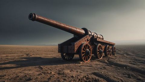Antique first world war artillery cannon in vast desert landscape