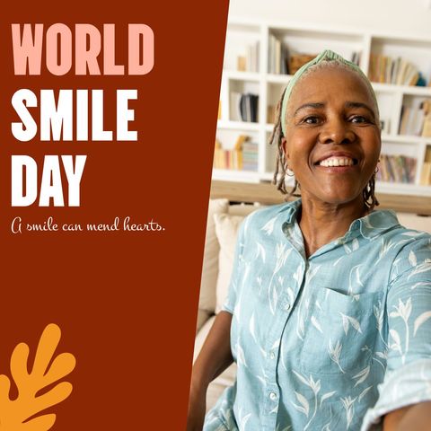 world smile day celebration with smiling elderly woman - Download Free Stock Templates Pikwizard.com