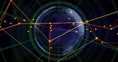 Futuristic Developing Dot Globe with Network Lines and Nodes