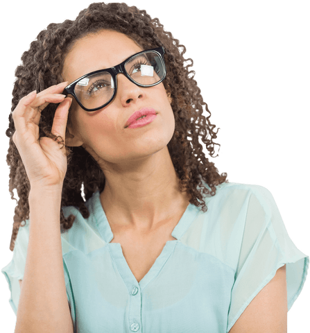 Thoughtful Woman With Glasses on Transparent Background