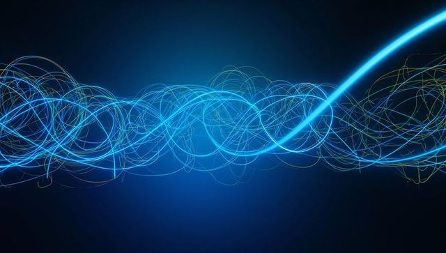 Futuristic neon blue light trails in digital space