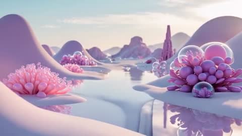 Surreal Pastel Landscape with Futuristic Coral Shapes