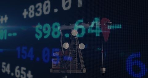 Oil Pumpjack and Stock Market Data Overlay Illustration