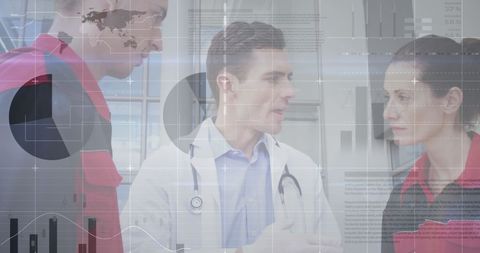 Medical Team Analyzing Global Business Data Visual Infographic Technology Background