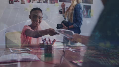 Diverse Business Meeting with Data Processing Concept Overlay