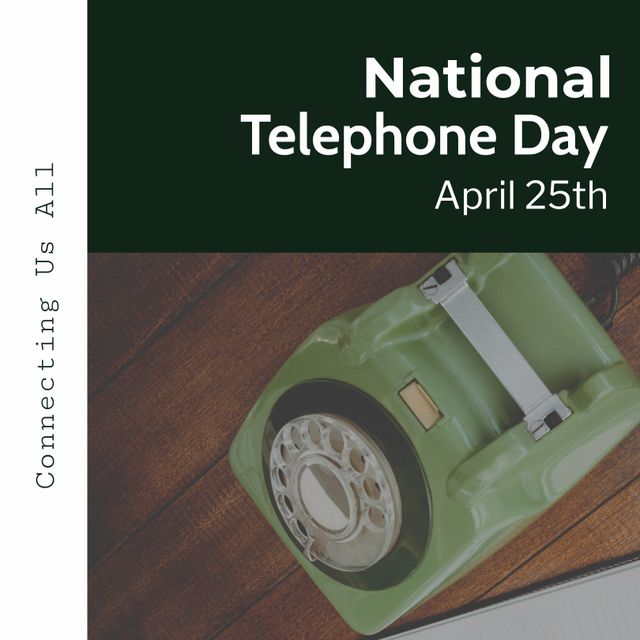 National Telephone Day Celebrated on April 25th with Retro Green Telephone - Download Free Stock Templates Pikwizard.com