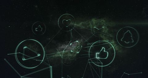 Digital social media network with icons over cosmic background