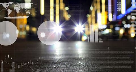 Digital Data Analytics Overlay City Lights Futuristic Technology - Download Free Stock Images Pikwizard.com