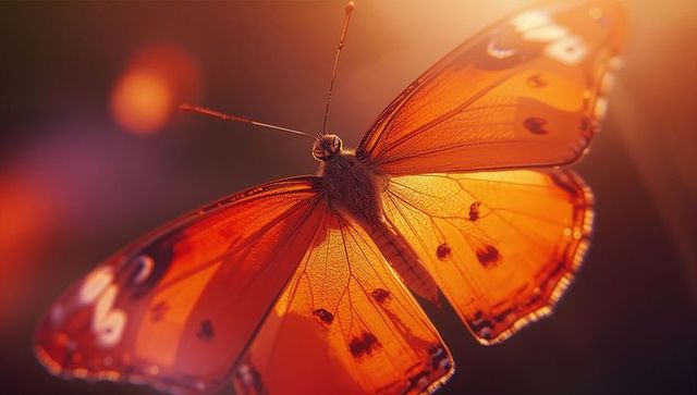 Ethereal Orange Butterfly in Golden Light Close-Up