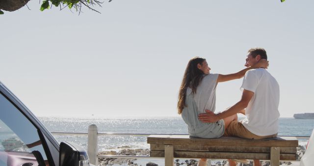 Couple Enjoying Romantic Moment by the Ocean Victory Sea View - Download Free Stock Images Pikwizard.com