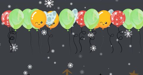 festive balloons and snowflakes on grey christmas background - Download Free Stock Images Pikwizard.com