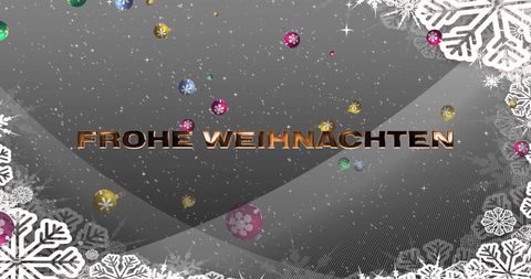 Frohe weihnachten text with snowflakes on grey background