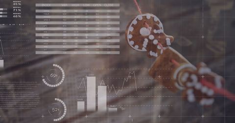 Digital Data Interface Blending with Festive Gingerbread Ornaments - Download Free Stock Images Pikwizard.com