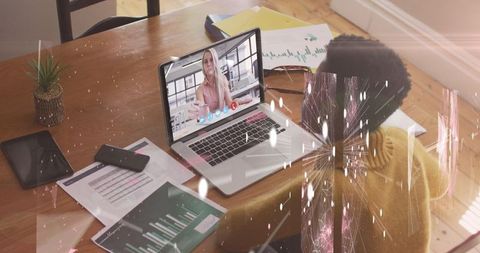 Woman Engaging in Virtual Business Call from Home Office Environment