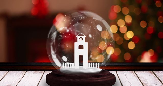 Snow Globe with Church Tower Over Soft Holiday Lights - Download Free Stock Images Pikwizard.com