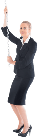 Smiling Businesswoman in Suit Pulling Transparent Chain for Success - Download Free Stock Videos Pikwizard.com