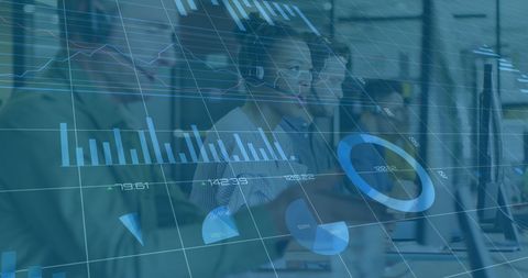 Customer Support Team Analyzing Financial Data with Digital Interface Overlay - Download Free Stock Images Pikwizard.com
