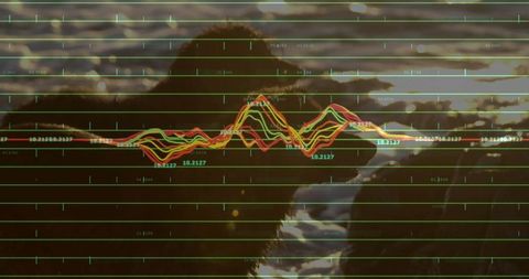 Digital overlay on silhouette beaver in sunset waterscape