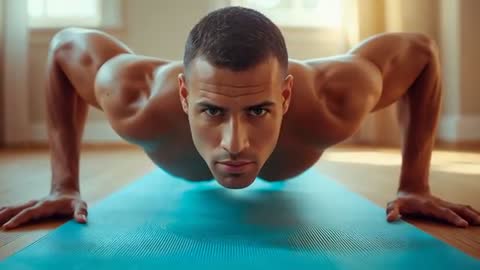 Intense Home Workout: Man Engaged in Push-up Routine
