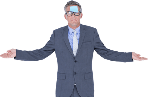confused businessman with transparent post-it note on glasses - Download Free Stock Videos Pikwizard.com