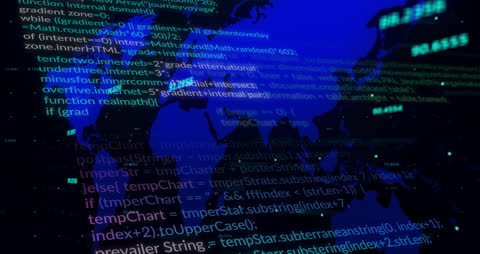 Digital Data Processing Overlay on World Map Background