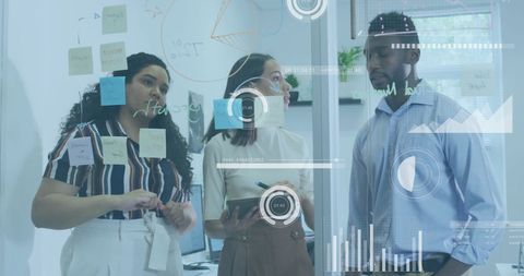 Diverse team discussing business analytics and data visualization