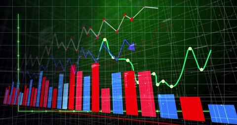 Futuristic Data Visualization with Neon Grid and Line Charts