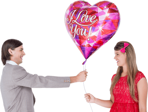 man offering heart-shaped balloon saying i love you to smiling woman - Download Free Stock Videos Pikwizard.com