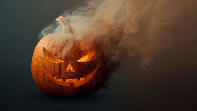 Eerie glowing jack-o'-lantern with mysterious smoke