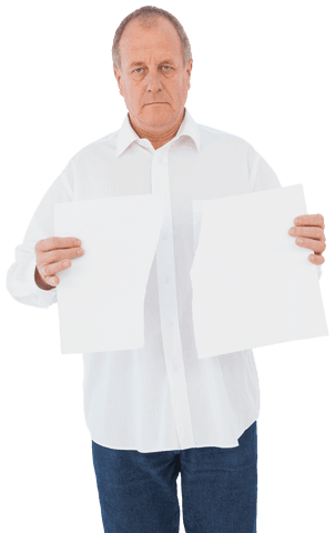 serious senior man holding torn paper in transparent background - Download Free Stock Videos Pikwizard.com