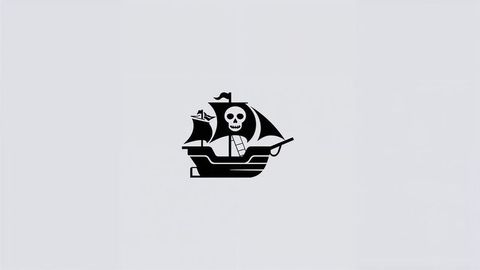 Minimalist pirate ship silhouette with skull emblem