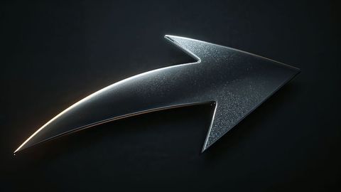 Metallic sleek curved arrow with reflective surface