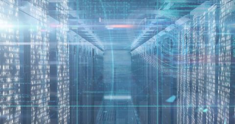 Futuristic Server Room with Digital Overlay of Data - Download Free Stock Images Pikwizard.com
