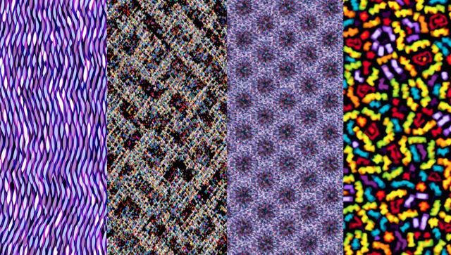 Abstract pattern panels with vibrant colors in modern art display