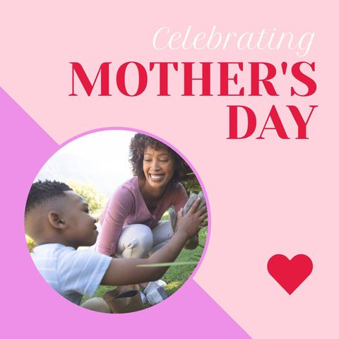 Happy African American Mother Smiling with Son Outdoors on Mother's Day