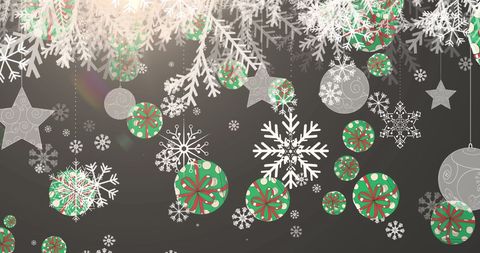 Festive Christmas Ornaments and Snowflakes on Grey