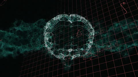 Brain Network Animation with Mathematical Formulas on Dark Grid