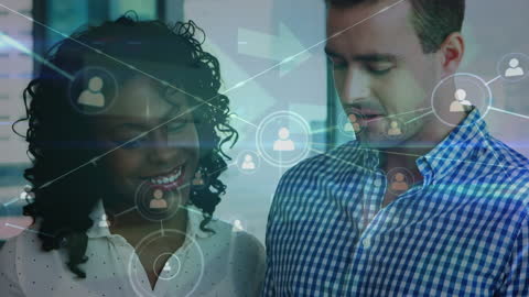 Diverse Coworkers Collaborating on Technology Network Concept