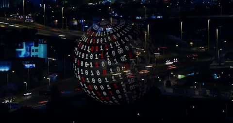 Binary Globe and Data Processing over Night Cityscape - Download Free Stock Images Pikwizard.com