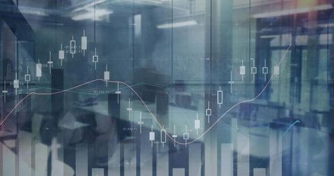 Financial Data and Graphs Overlay in Modern Office Setting - Download Free Stock Images Pikwizard.com