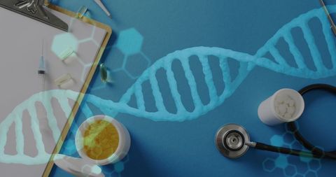 Conceptual Health Care DNA Strand with Medical Tools