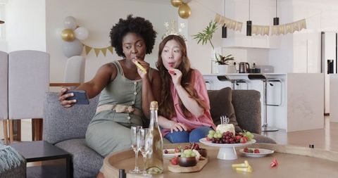 Diverse Couple Celebrating Birthday with Selfie