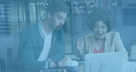 Colleagues Collaborating With Interactable Data Overlay