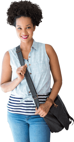 transparent smiling woman carrying shoulder bag in casual attire - Download Free Stock Videos Pikwizard.com
