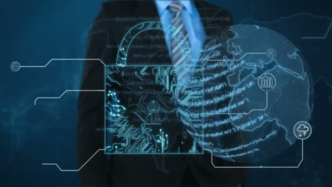 Cybersecurity in Global Business with Digital Padlock Interface
