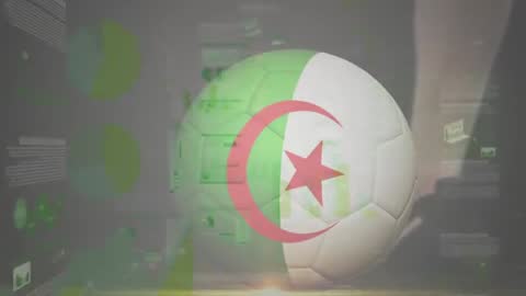 Algerian Flag on Soccer Ball with Data Integration in Background