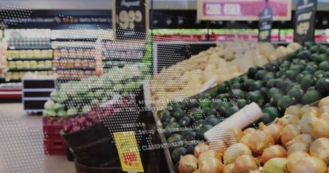 Market display integrating technology and fresh produce