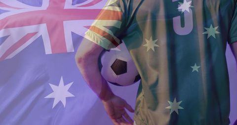 Australian soccer player with national flag background